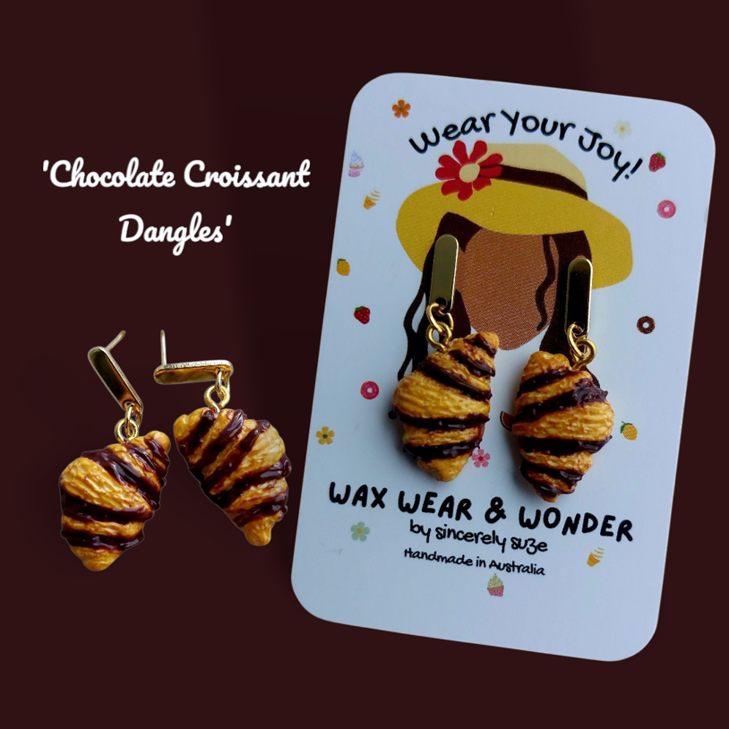 Polymer Clay Earrings - Chocolate Croissant Dangles