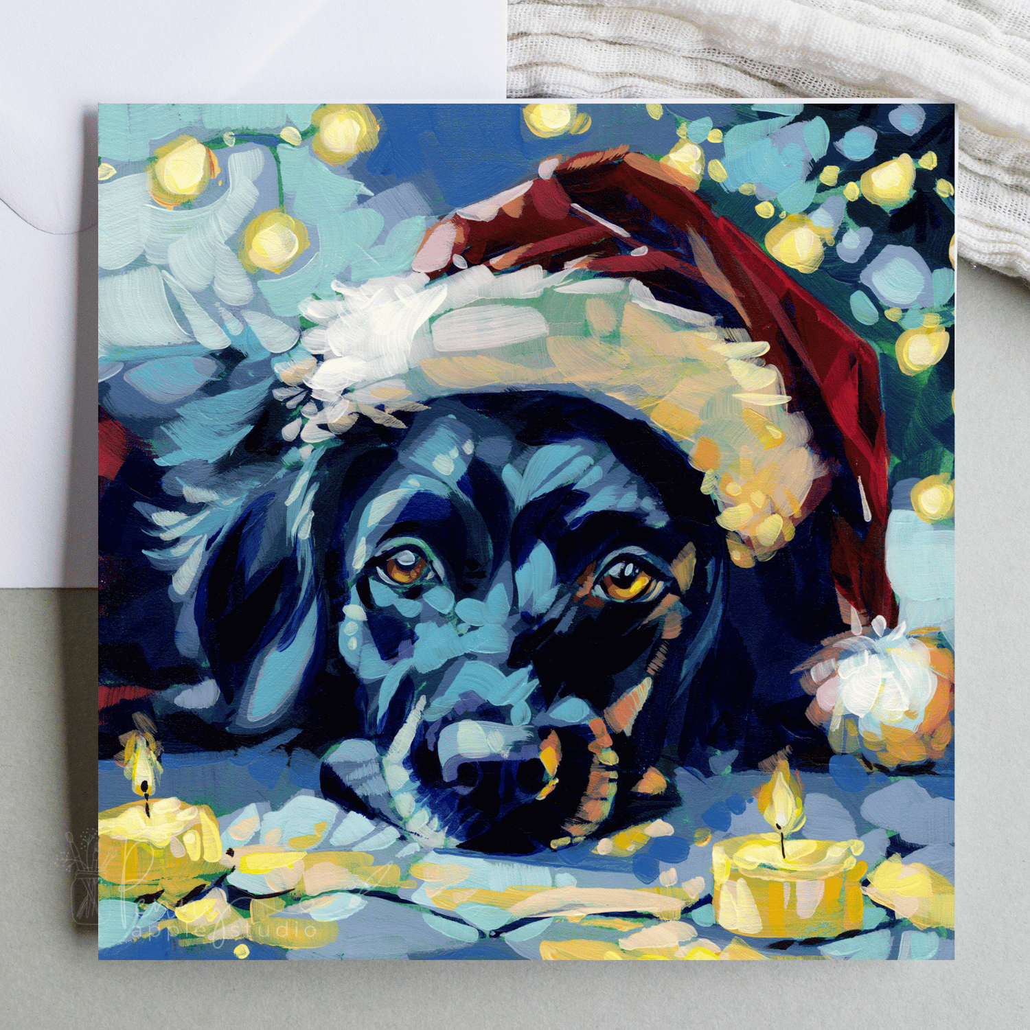 Christmas Labrador Greeting Card – Bold Puppy Dog Art
