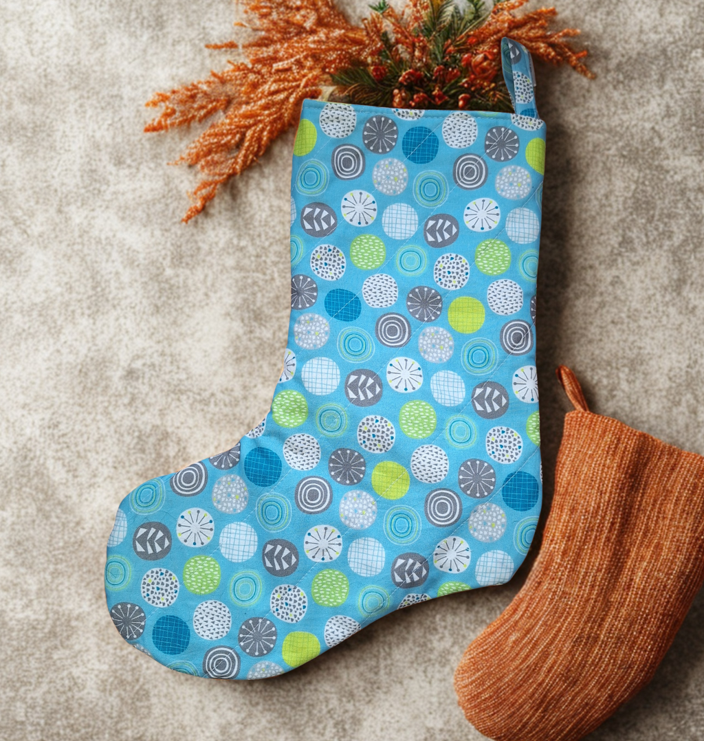 White and Blue Handmade Quilted Christmas Stocking Unique