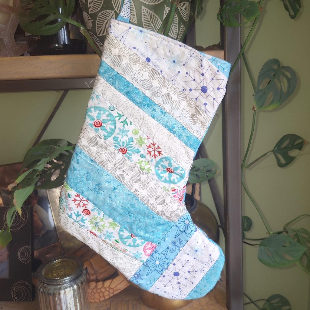 White and Blue Handmade Quilted Christmas Stocking Unique