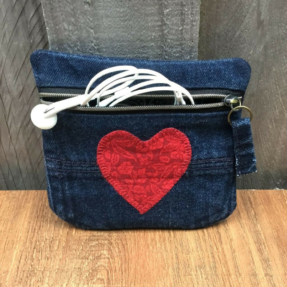 Upcycled Denim Back Pocket Purse – Red Heart