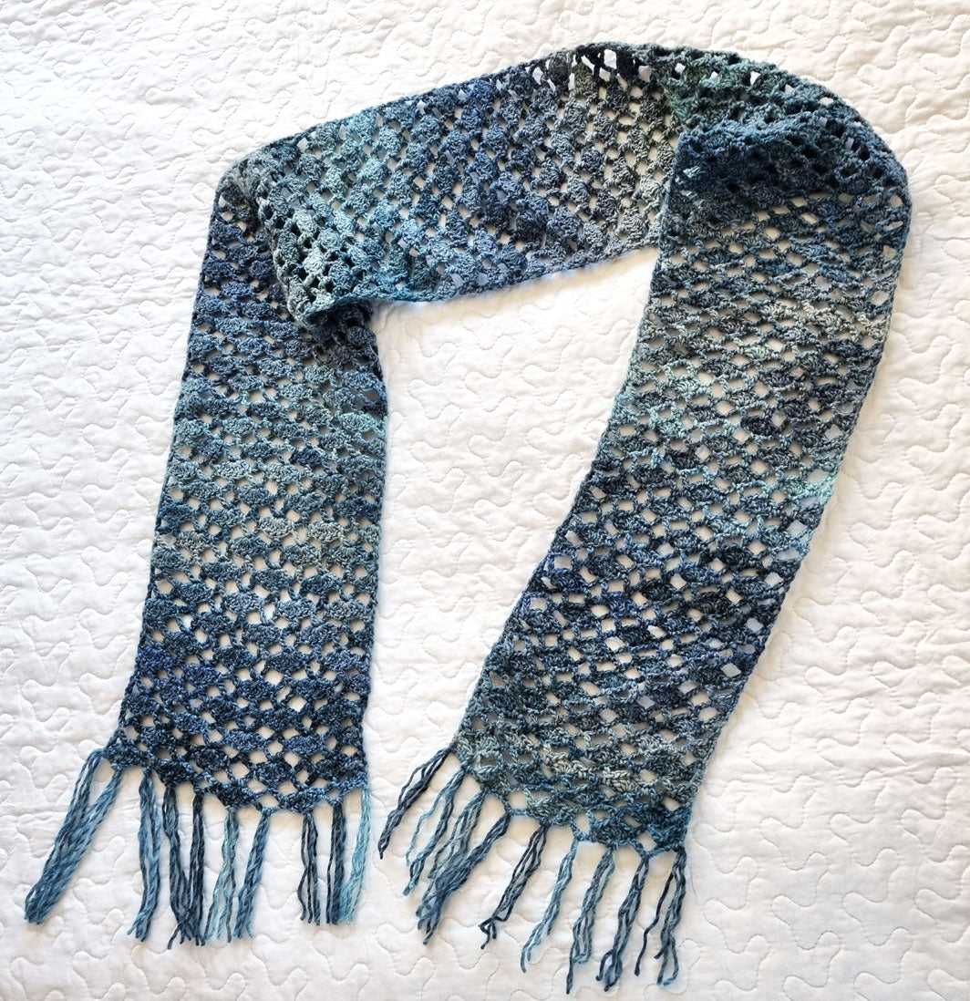 Hand-crocheted Scarf in Blue Denim