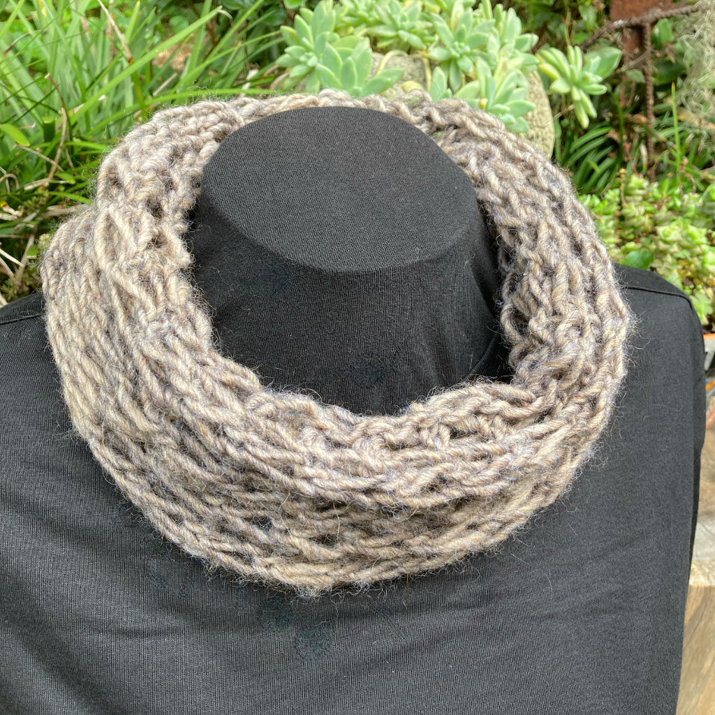 Hand-knitted Cowl - Scarf - Soft and Stretchy - Beige/Brown
