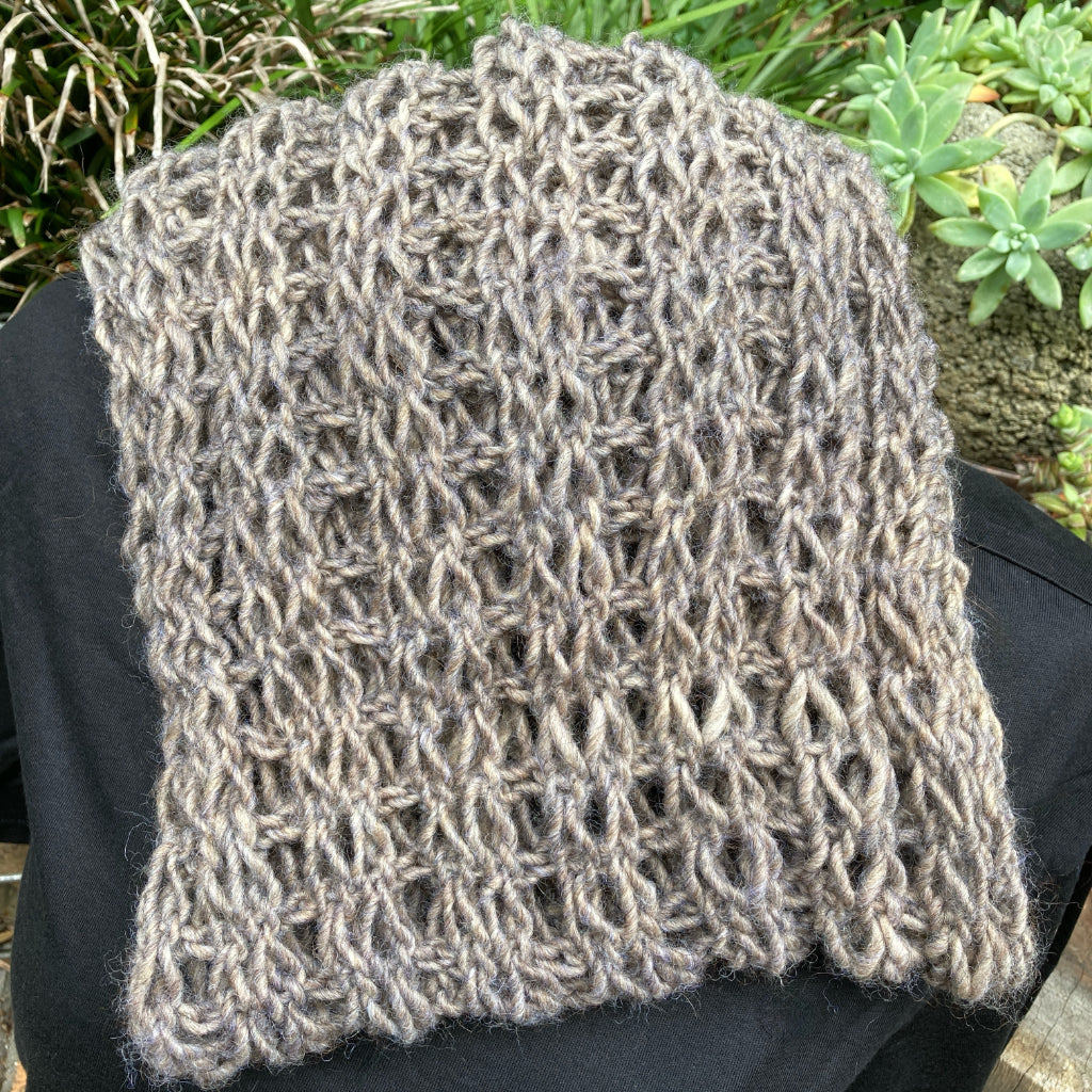 Hand-knitted Cowl - Scarf - Soft and Stretchy - Beige/Brown