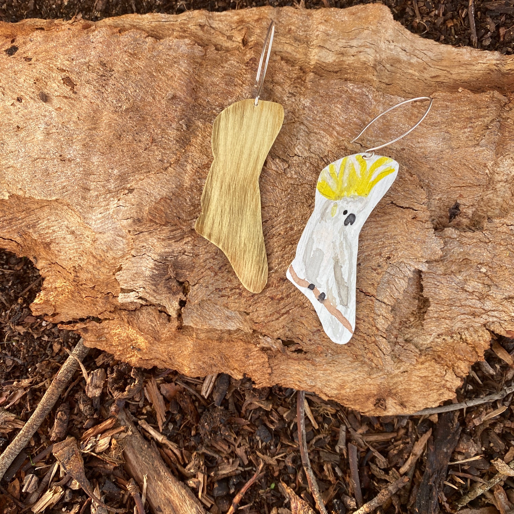 Cockatoo Earrings - Hand painted brass statement jewellery