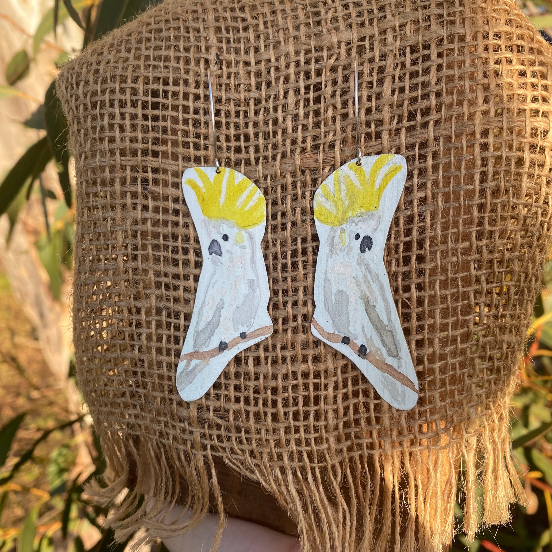 Cockatoo Earrings - Hand painted brass statement jewellery