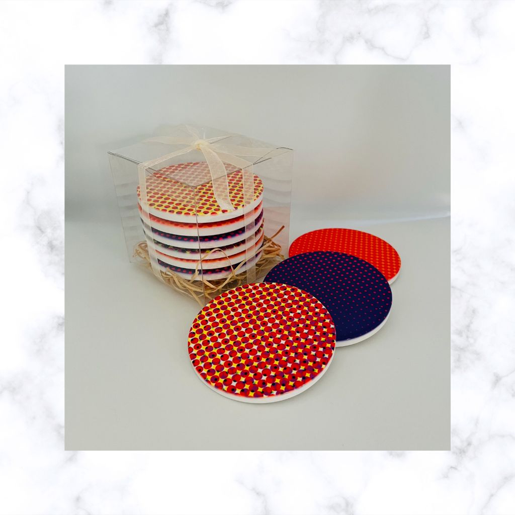 Comic Dot Rainbow Ceramic Coasters (price is per coaster)