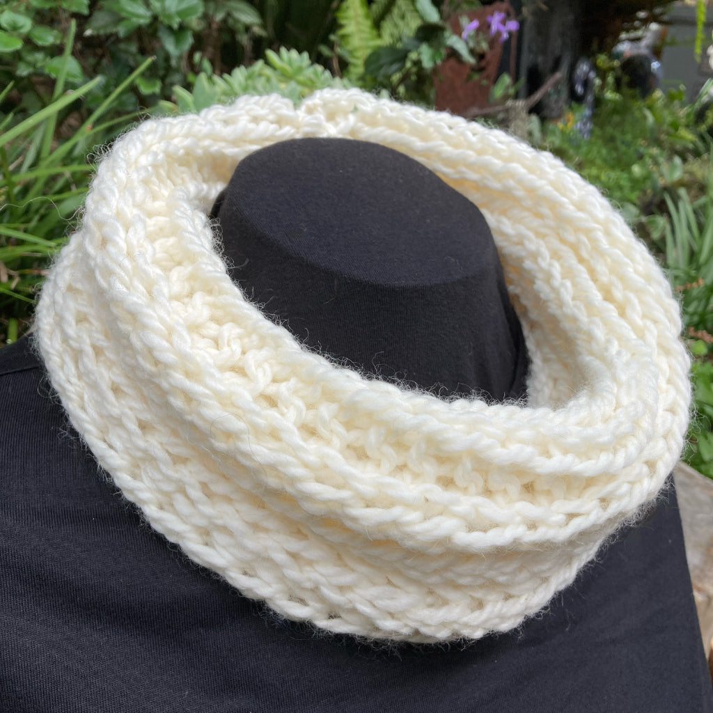 Hand-knitted Cowl - Scarf - Soft and Stretchy - Winter White