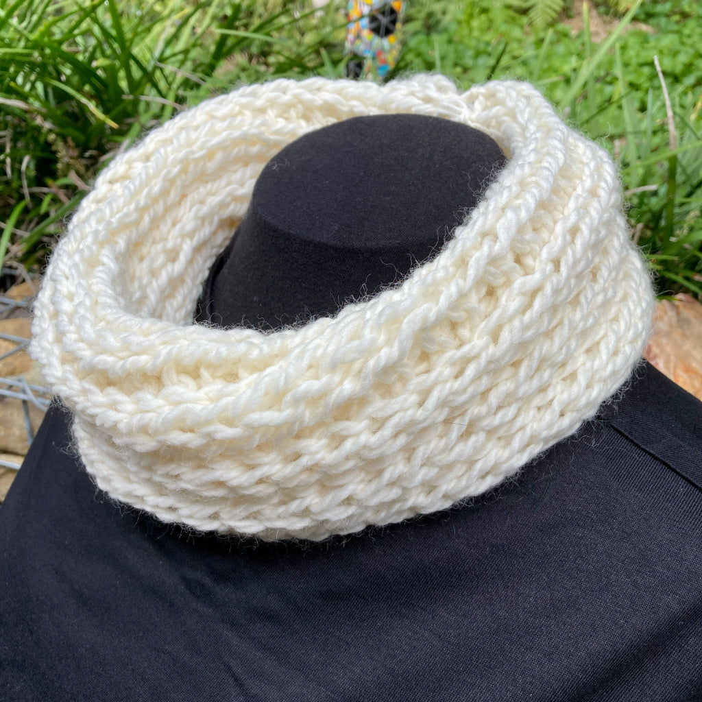 Hand-knitted Cowl - Scarf - Soft and Stretchy - Winter White