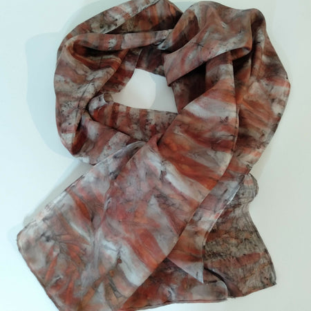 Organic eco printed silk scarf