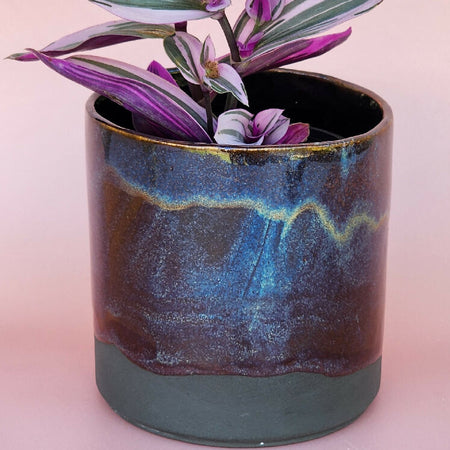 Handmade Ceramic Cover Pot - Blue/Brown Glaze