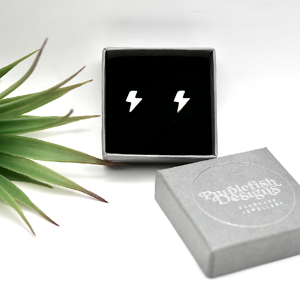 lightning bolt studs sterling silver gift box sml