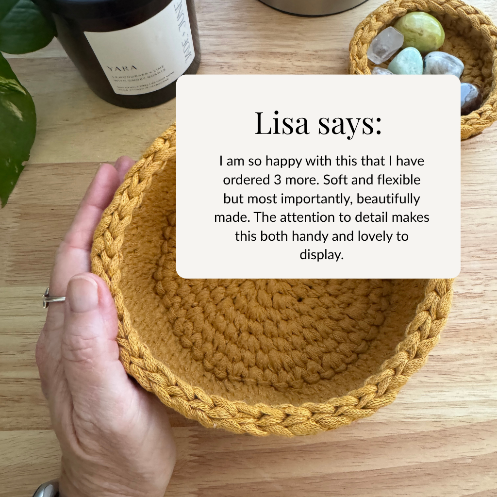 Medium size Warm neutral curry handmade basket | Sustainable recycled textile yarn