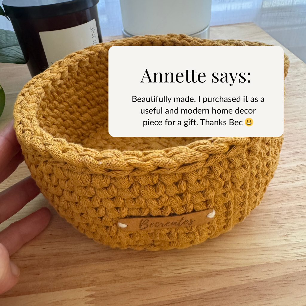Medium size Warm neutral curry handmade basket | Sustainable recycled textile yarn