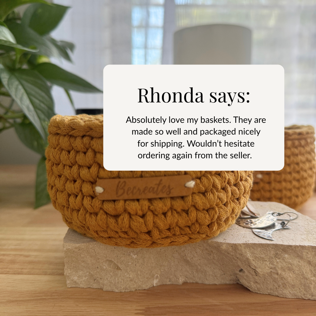 Warm neutral curry handmade basket | Pixie tall | Sustainable recycled textile yarn