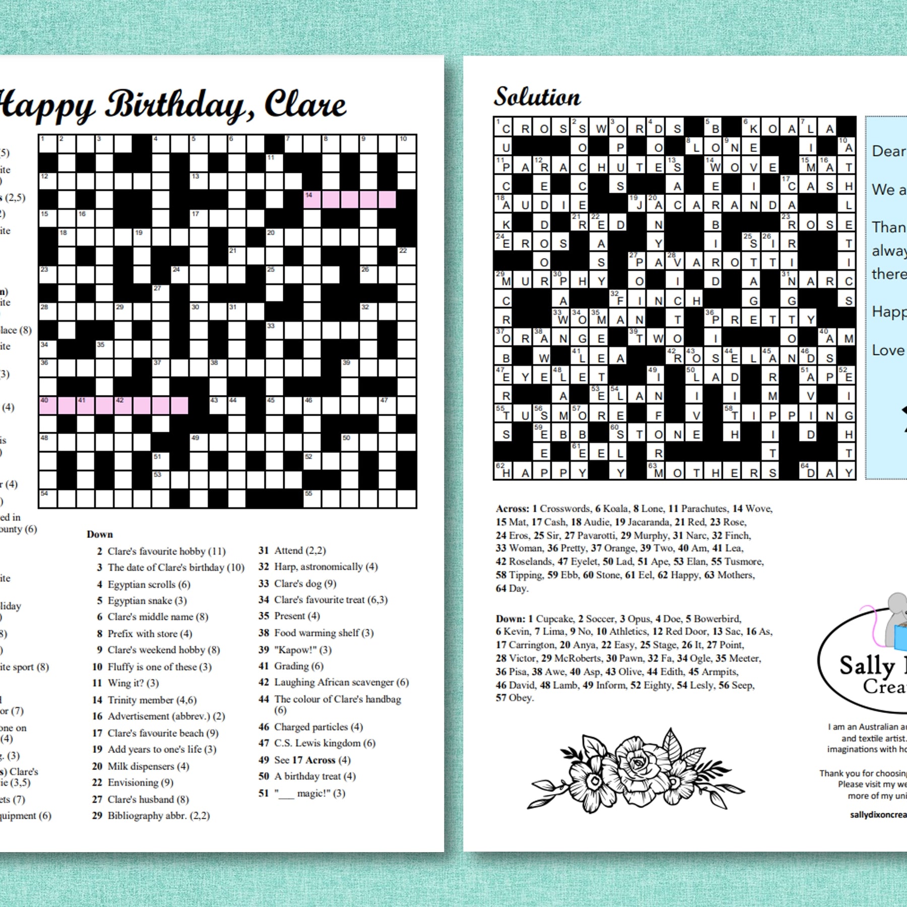 DIGITAL - Personalised Custom Crossword - Printable PDF