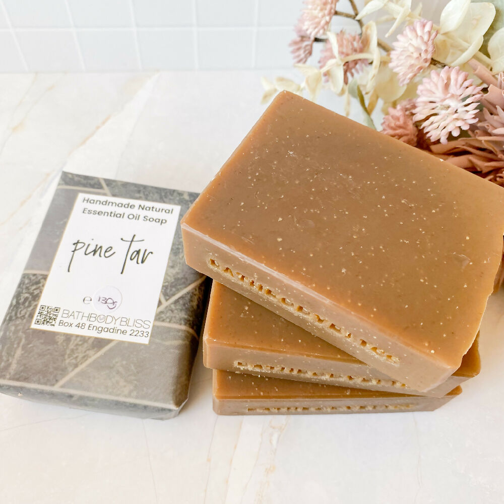 Handmade natural pine tar soap - slim cut - 3 unwrapped soaps & 1 wrapped soap - view 6