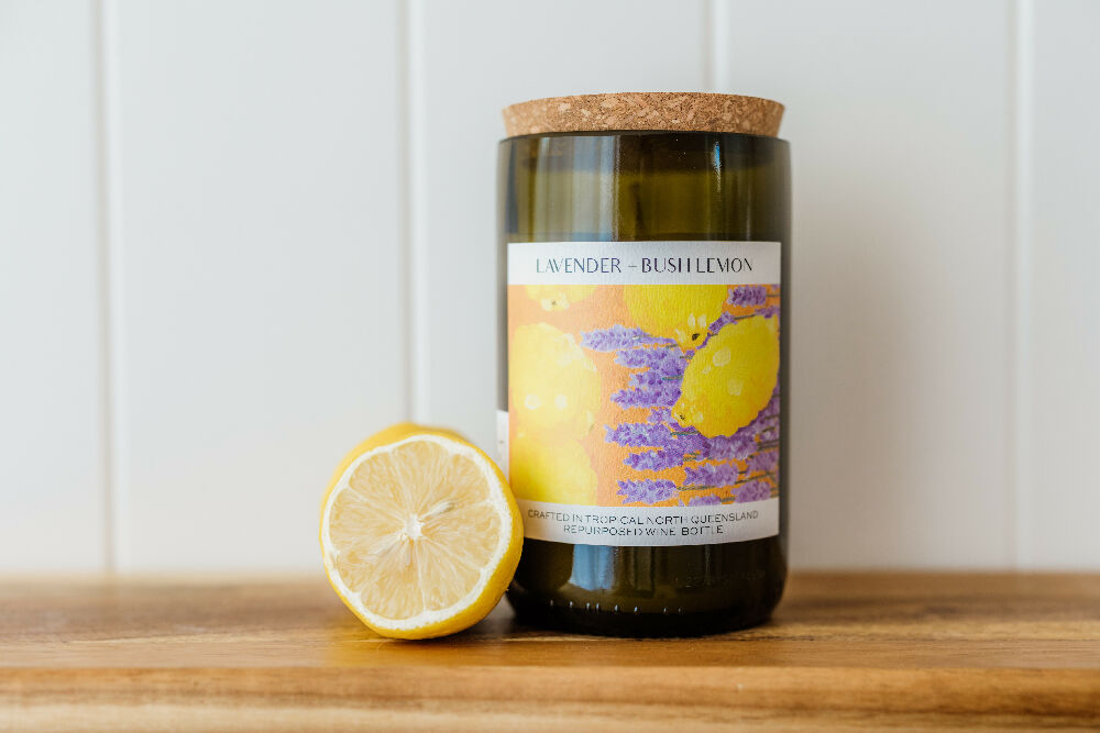 Lavender + Bush Lemon wine bottle candle