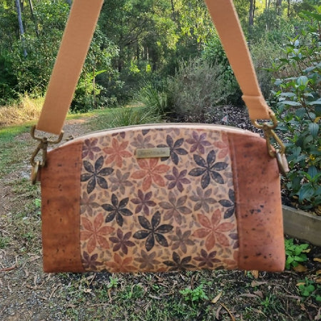 Cork Organiser / Crossbody Bag - Floral and Brown Tones