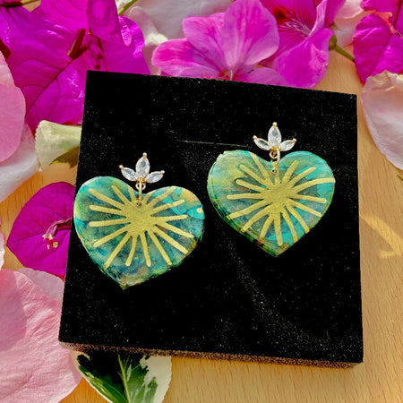 Golden Sunburst Heart Earrings