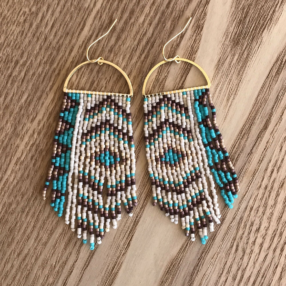 Handwoven seed bead fringe earrings - Stock Horse
