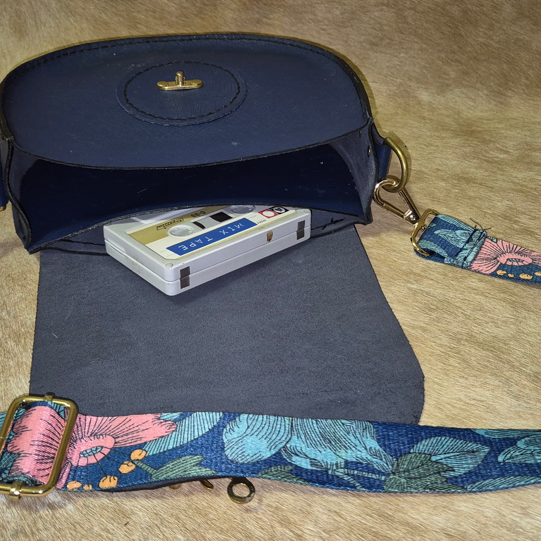 Navy blue Saffiano leather saddle bag
