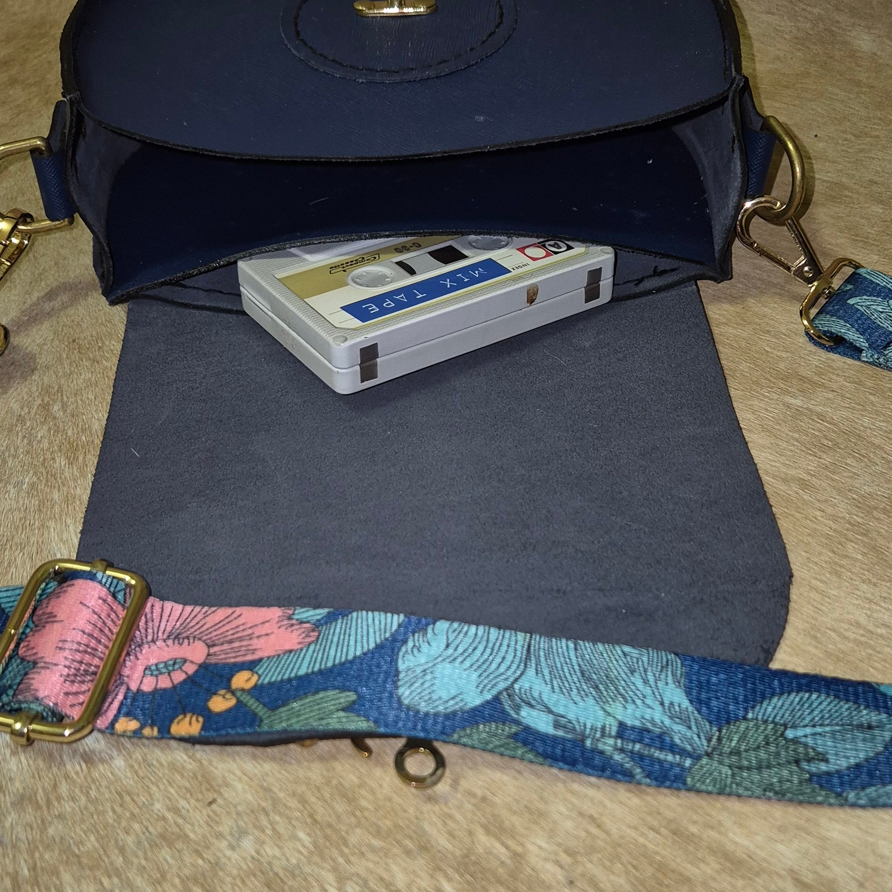 Navy blue Saffiano leather saddle bag
