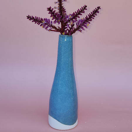 Handmade Ceramic Bud Vase - Blue Stone Glazed