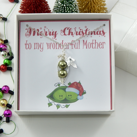 Mother Two Peas in a Pod Necklace Christmas Gift