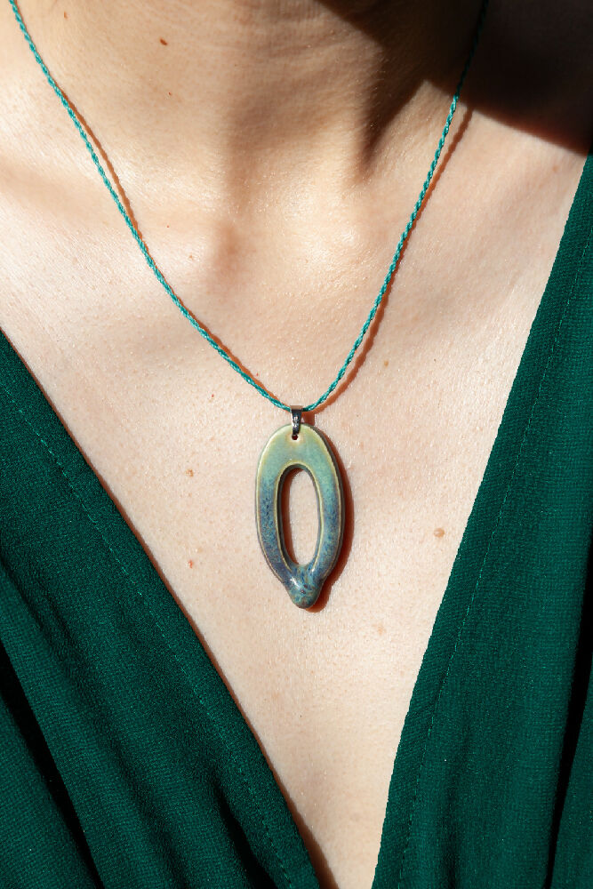 Ceramic Glaze Drip Pendant Woven Adjustable Cord Natural Stone Beads