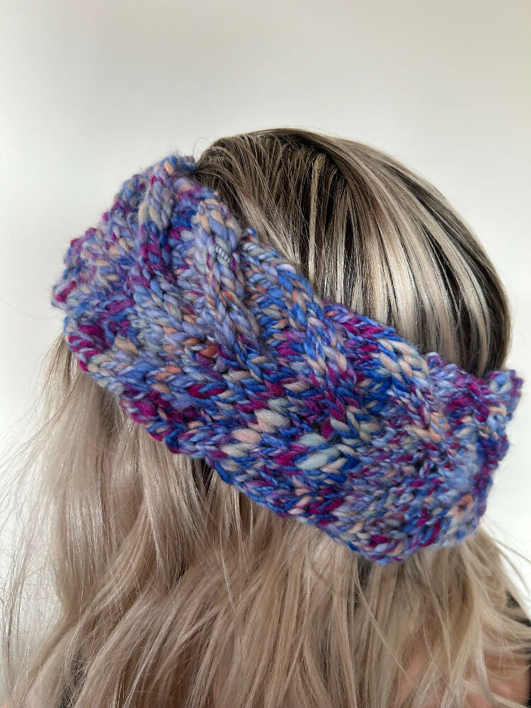 Hand Knitted Headband - Fruit Tingle Hand Spun Wool