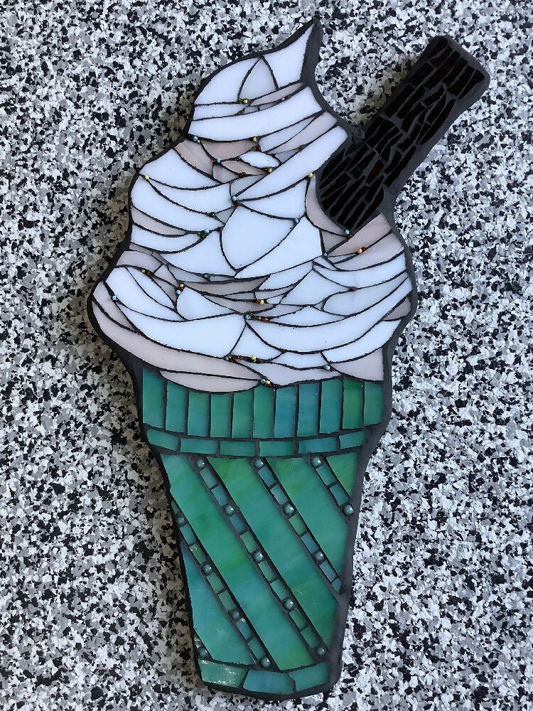 ‘VANILLA’ Stained Glass Mosaic Ice Cream Cone Wall Art