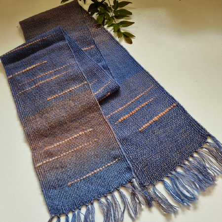 100% wool handwoven scarf 'peachy blue'