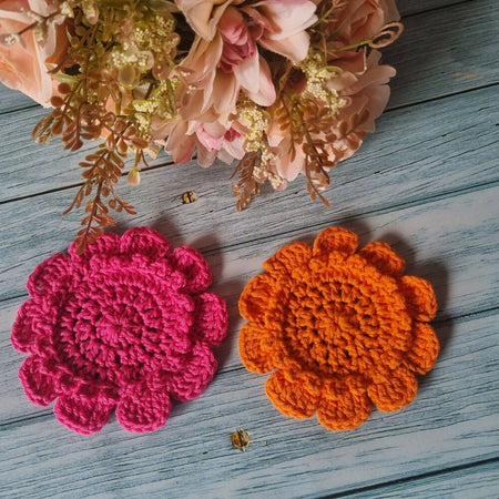 Crochet Coasters | Set of 2 | Pink & Apricot