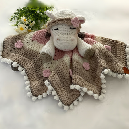 Hippo Baby Comforter Blanket, Handmade Baby Lovey Blanket