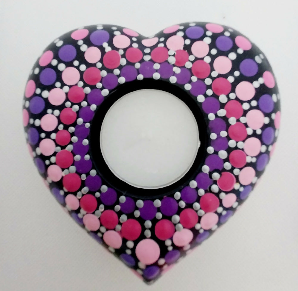 Pink and Purple Heart Tealight Candle Holder