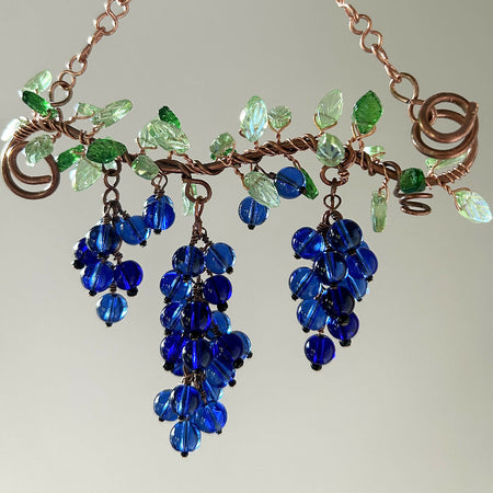 Blue Berry Sprig Glass Beads Copper Wire Hanger Jewellery Deco