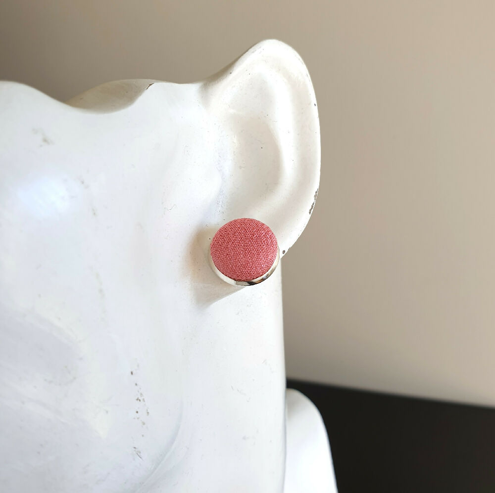 1.4cm Round Pink Kimono Fabric Cabochon stud earrings
