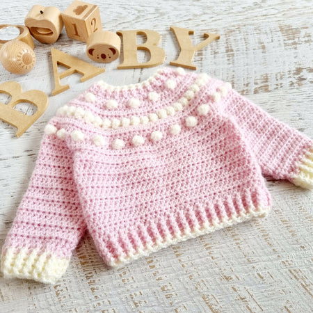 Baby Jumper Newborn Pink & Cream Crocheted Bobble Sweater