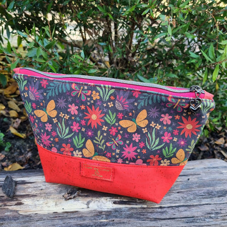 Cork Toiletry Bag - Floral with Red