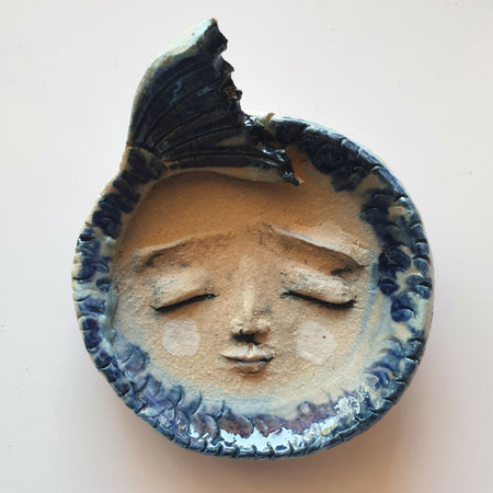 Tiny clay plate, ringplate, mermaid, blue