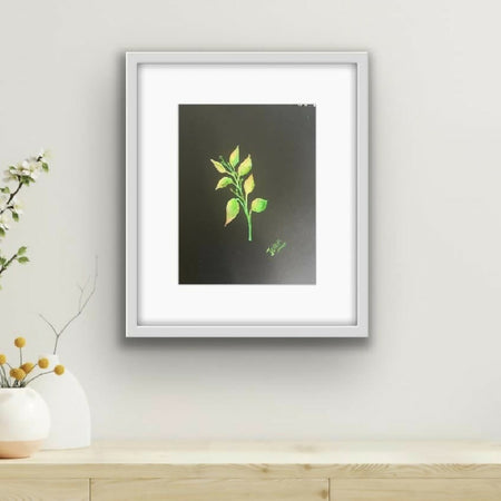 Botanical watercolor set of two , watercolours on black card , framed ready to hang