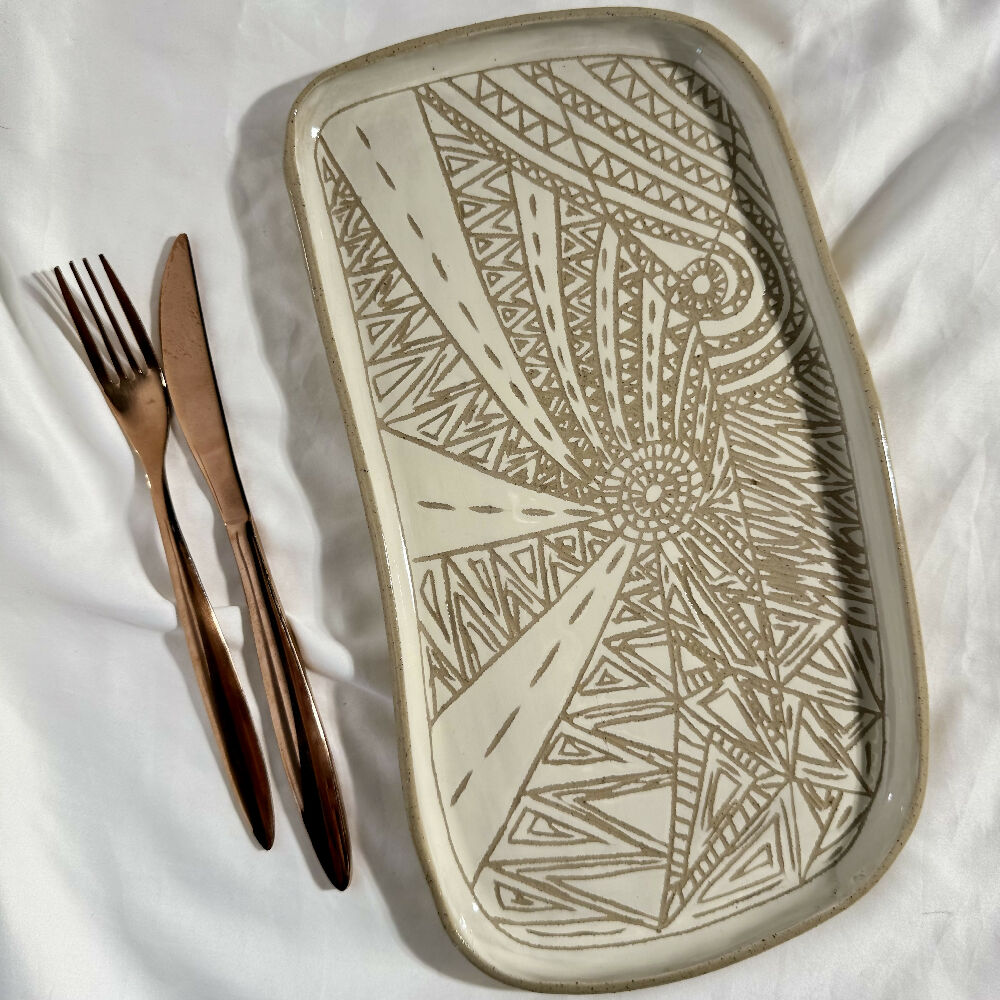 Australian-Ceramic-Artist-Ana-Ceramica-Handmade-Pottery-Ceramics-Home-Decor-Kitchen-and-Dining-Servingware-Labyrinth-Ceramic-Platter-Charcuterie-Handmade-Sgraffito-Pottery