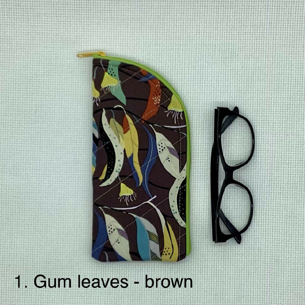 Gum leaves curved top zip pouch for glasses, phones, handbag organiser, etc.