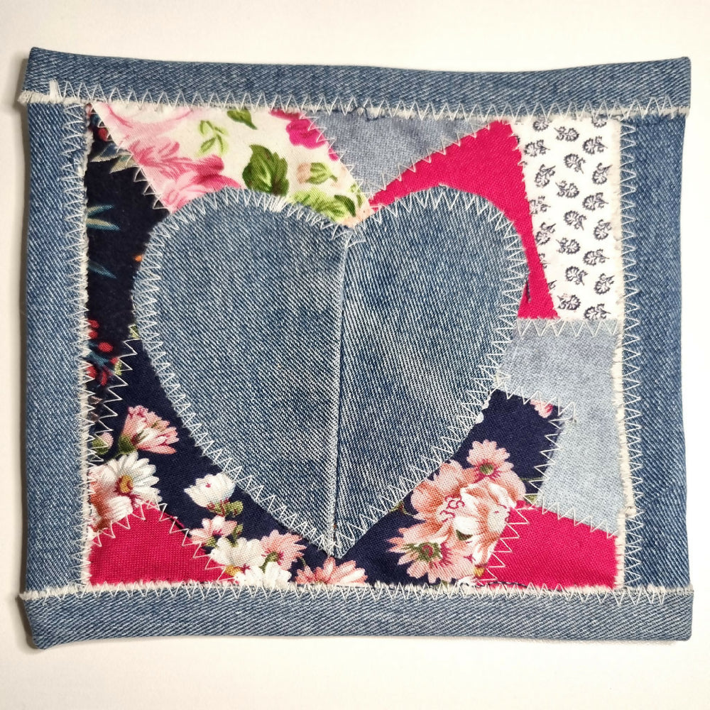 Denim Mug Rug with Heart - Single Coaster - FREE SHIPPING!