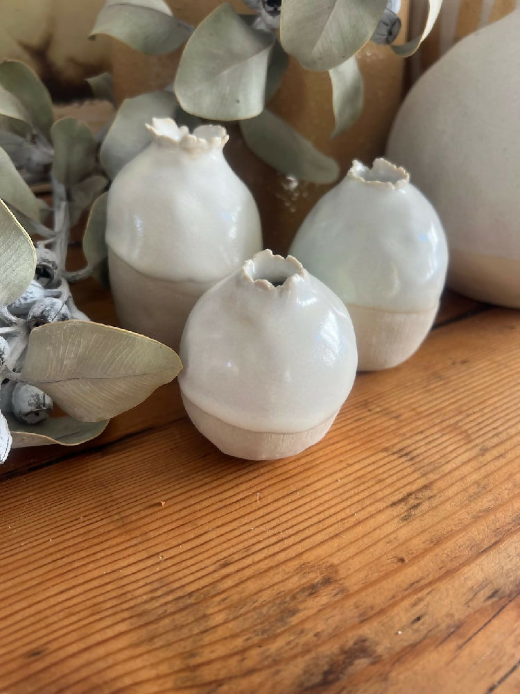 White Glazed Bud Vases (3 pieces)