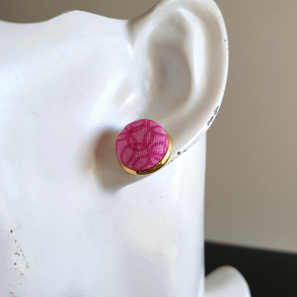 1.4cm Round Pink Bubble cotton fabric Cabochon stud earrings