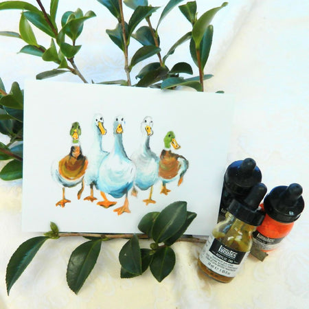 Pair of handpainted bird greeting cards