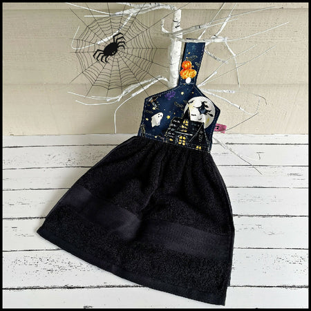 Hanging Hand Towel Halloween Witch in Black or Blue Towelling