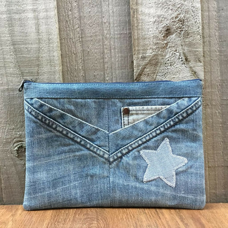 Upcycled Denim Pencil Case – Star Pockets